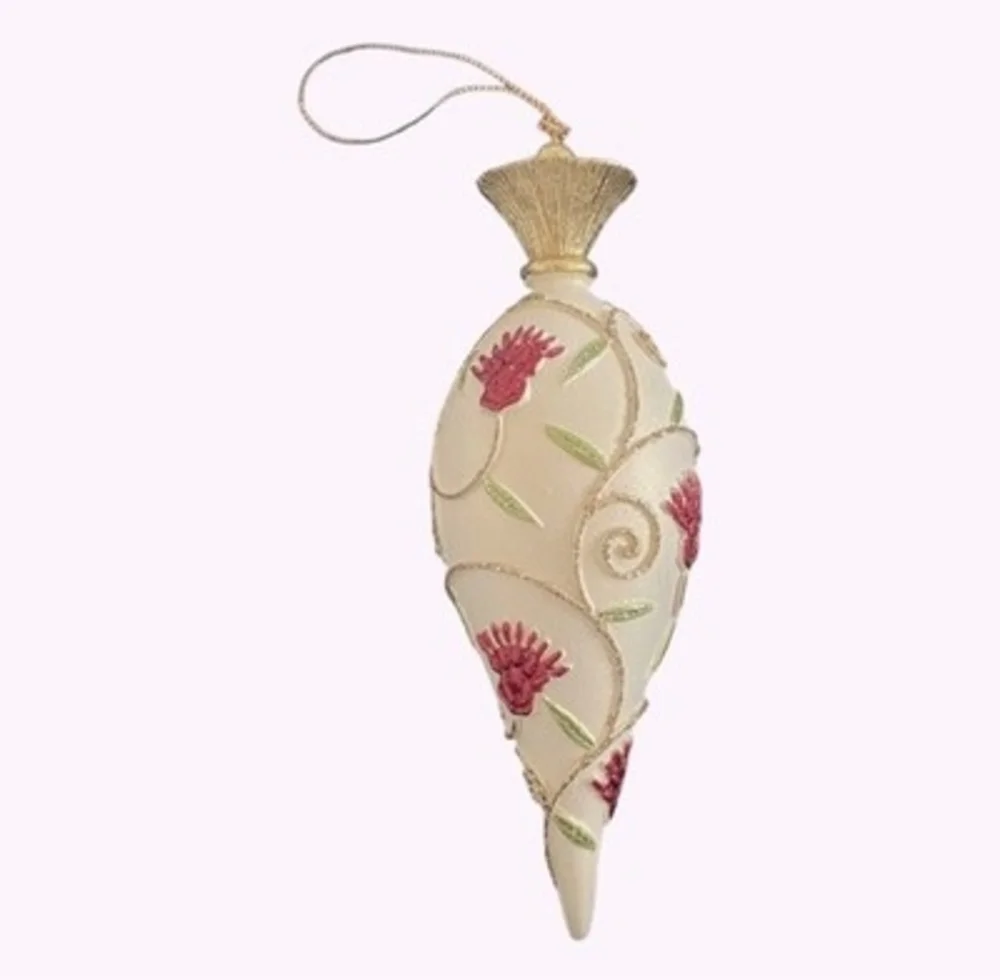 Vintage Venetian Style Floral Glass Christmas Ornament Pink Gold Handcrafted 6”